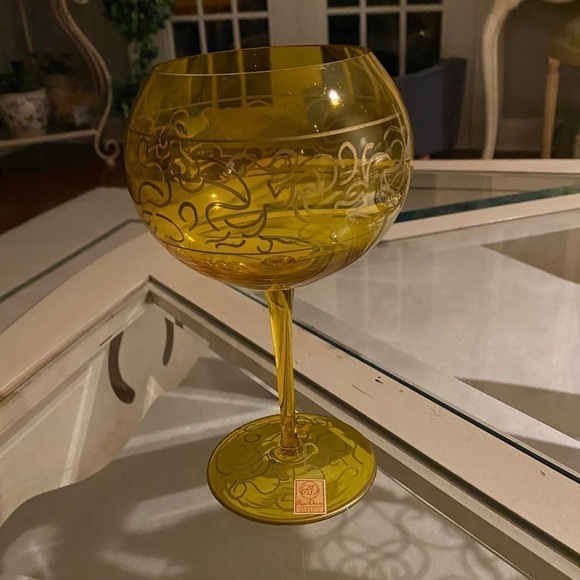 Royal Danube Hand Painted Amber Crystal Balloon Shaped Glass. Made in Romania - Picture 2 of 9